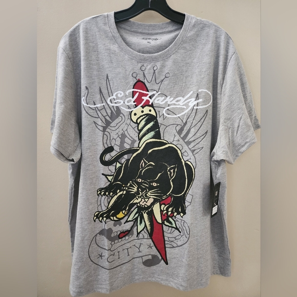 NWT Ed Hardy Crouching Panther Dagger Grey t-shirt Size XL - Picture 1 of 6